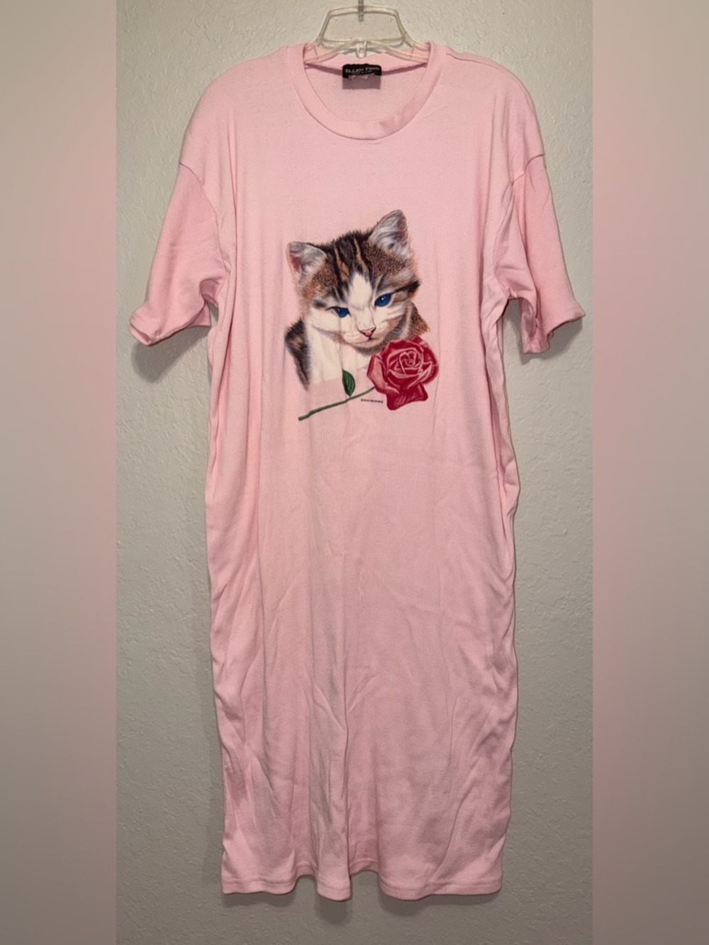 Vintage 80s Cat Rose Mumu Long Shirt Dress cottagecore granny shirt dress